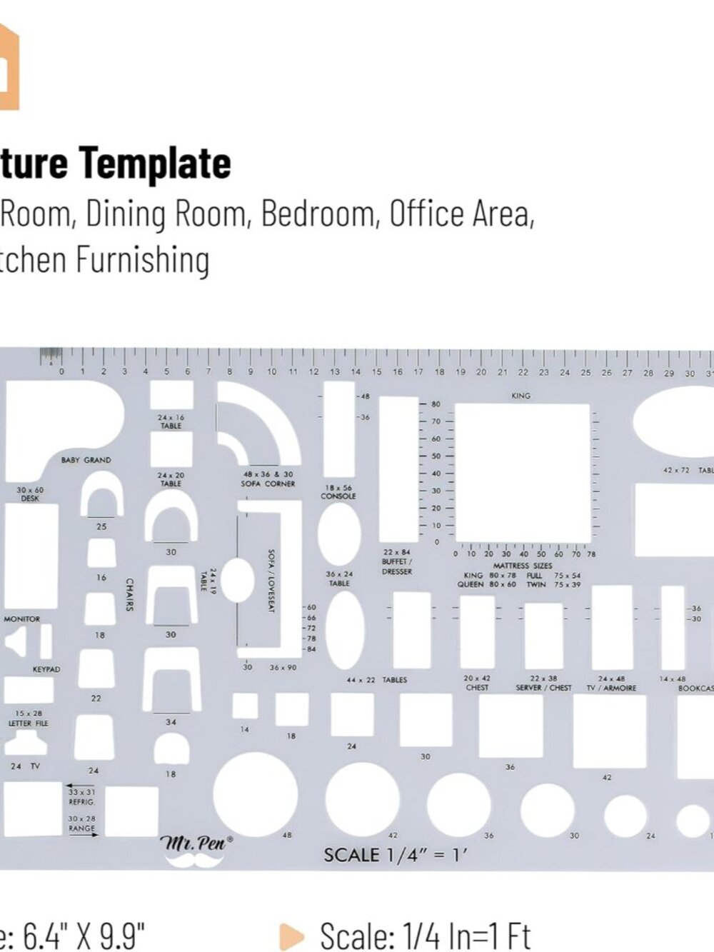 House Plan, 3 pcs, Interior Design and Furniture Templates, Clear Flexible Plast - Picture 5 of 6
